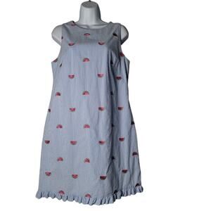 Talbots Petites 10P Watermelon Embroidered Seersucker Ruffle‎ Hem Dress